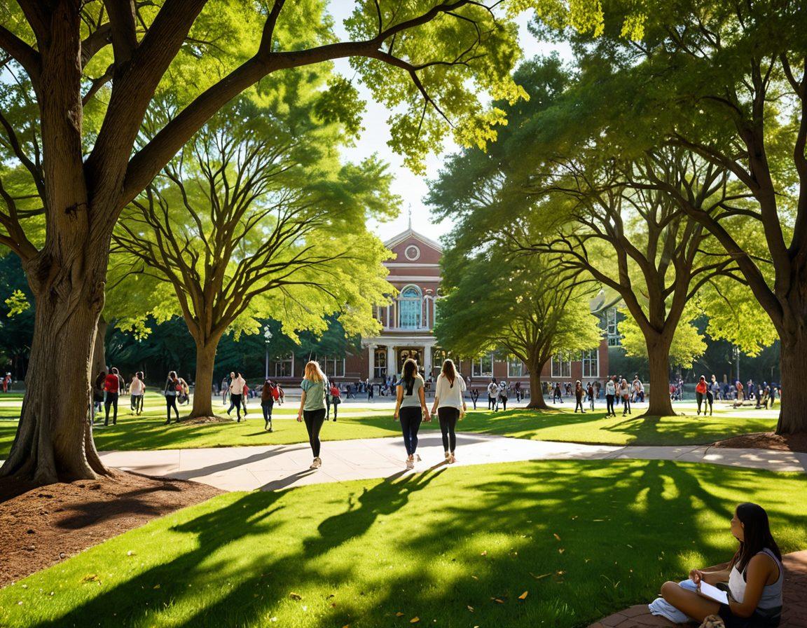 A vibrant college campus scene depicting diverse groups of students engaged in warm conversations, surrounded by green trees and a sunny sky. Include symbols of love and wellness such as heart shapes and wellness icons subtly integrated into the environment. Capture a sense of connection and openness with students of various backgrounds, enjoying each other's company. The atmosphere should feel fresh and inviting. super-realistic. vibrant colors.